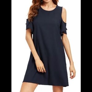 Navy Shoulder Cutout Dress